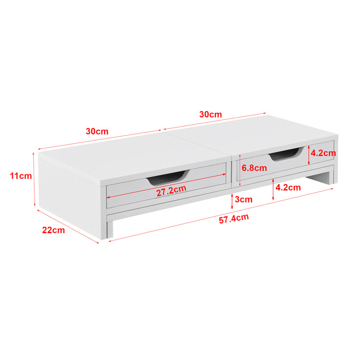 Supporto di Rialzo Monitor 'Marttila' Stand per 2 Schermi - Base con Cassetti - Bianco [en.casa]