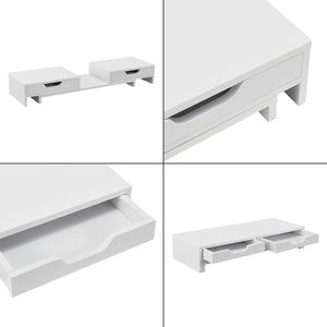 Supporto di Rialzo Monitor 'Marttila' Stand per 2 Schermi - Base con Cassetti - Bianco [en.casa]