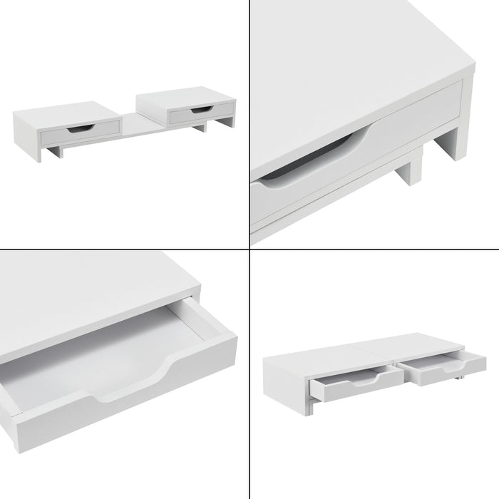 Supporto di Rialzo Monitor 'Marttila' Stand per 2 Schermi - Base con Cassetti - Bianco [en.casa]
