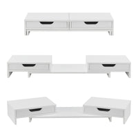 Supporto di Rialzo Monitor 'Marttila' Stand per 2 Schermi - Base con Cassetti - Bianco [en.casa]
