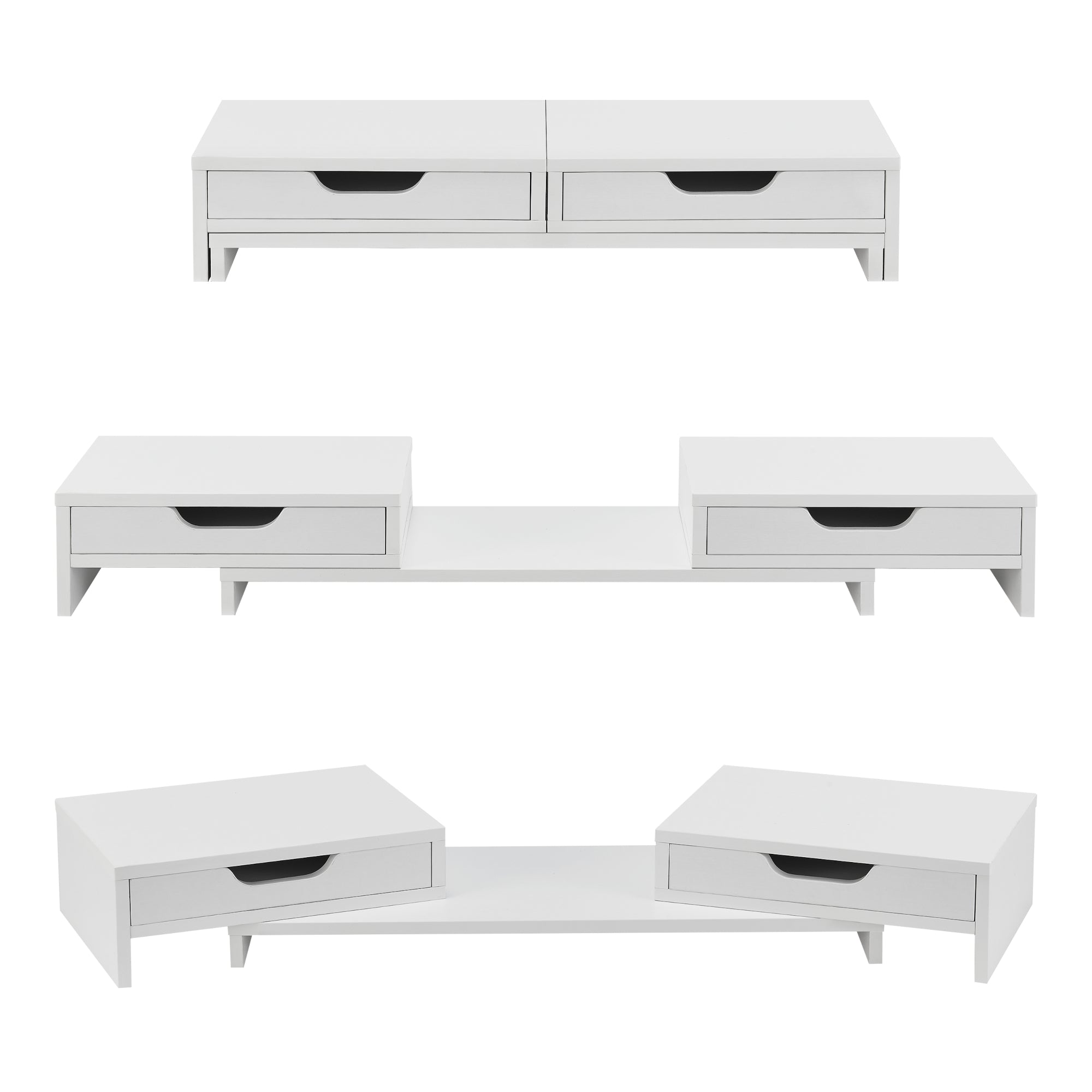 Supporto di Rialzo Monitor 'Marttila' Stand per 2 Schermi - Base con Cassetti - Bianco [en.casa]