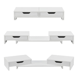 Supporto di Rialzo Monitor 'Marttila' Stand per 2 Schermi - Base con Cassetti - Bianco [en.casa]