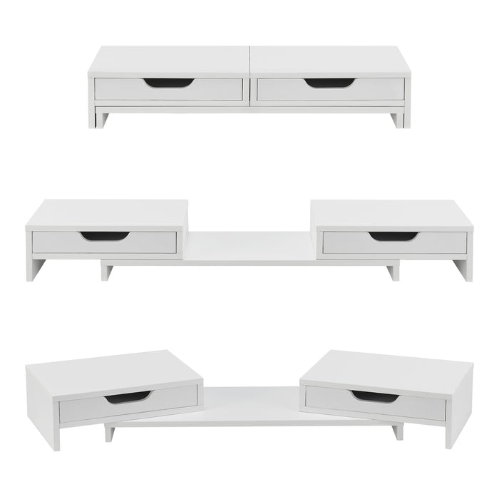 Supporto di Rialzo Monitor 'Marttila' Stand per 2 Schermi - Base con Cassetti - Bianco [en.casa]