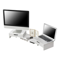 Supporto di Rialzo Monitor 'Marttila' Stand per 2 Schermi - Base con Cassetti - Bianco [en.casa]