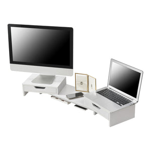 Supporto di Rialzo Monitor 'Marttila' Stand per 2 Schermi - Base con Cassetti - Bianco [en.casa]