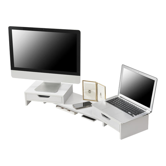 Supporto di Rialzo Monitor 'Marttila' Stand per 2 Schermi - Base con Cassetti - Bianco [en.casa]