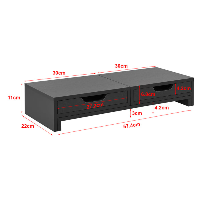 Supporto di Rialzo Monitor 'Marttila' Stand per 2 Schermi - Base con Cassetti - Grigio Scuro [en.casa]