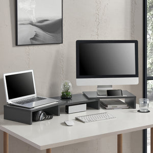 Supporto di Rialzo Monitor 'Vilppula' Base a Lunghezza Regolabile 79 - 111 cm - Grigio Scuro [en.casa]