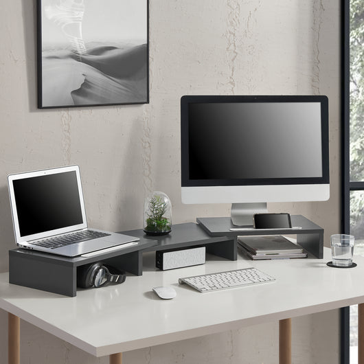 Supporto di Rialzo Monitor 'Vilppula' Base a Lunghezza Regolabile 79 - 111 cm - Grigio Scuro [en.casa]