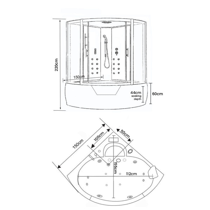 Vasca-doccia idromassaggio angolare 150 x 150 cm - Montecarlo