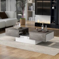 Tavolino con finitura lucida, tavolo estensibile e spazio per riporre, design moderno, 91,02×62,52×18,01 cm, Grigio