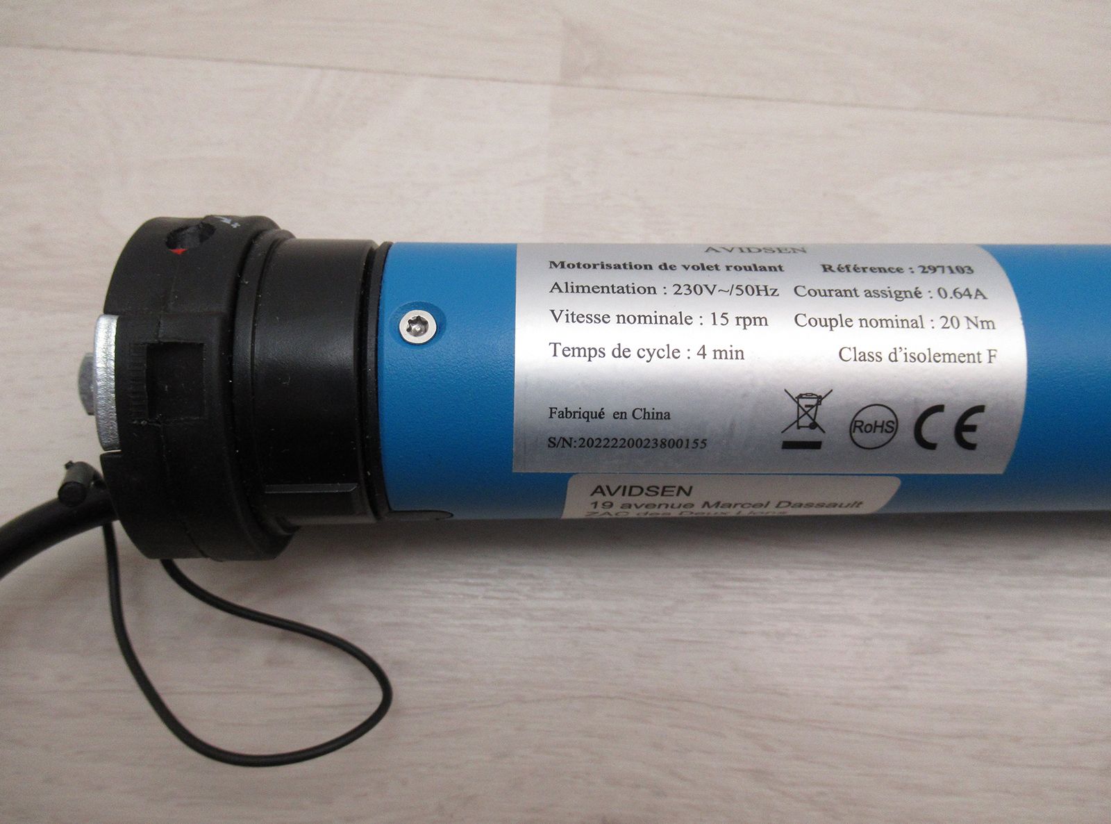 Motorizzazione Tapparelle AVIDSEN 297103 0,64A 15 rpm 20 Nm 4 min