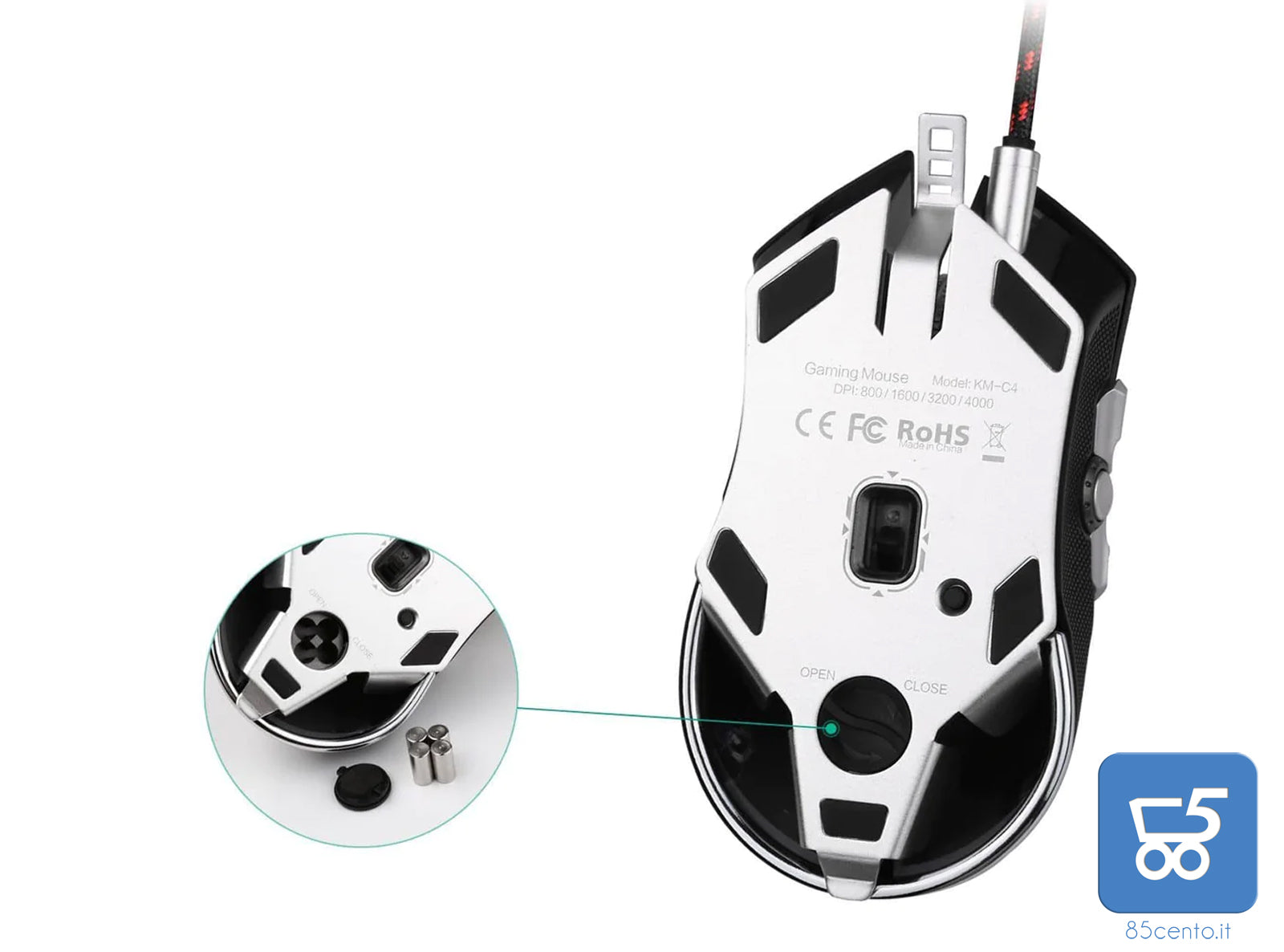 Mouse Gaming USB con 8 pulsanti programmabili Fino a 4000 DPI RGB LED per PC