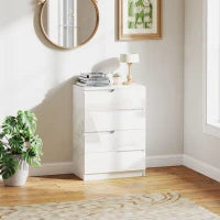 Cassettiera 4 Cassetti Moderna e Minimal in Legno, 60x40x85 cm, Bianco Lucido