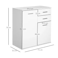 Cassettiera da Ufficio 2 Cassetti 2 Ante con Ripiano Regolabile Legno 71x35x76cm Bianco