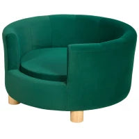 Divano per Cani Imbottito con Schienale e Cuscino Rimovibile, Cuccia per Gatto da Interno, 65x64x37 cm, Verde