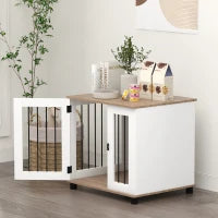 Gabbia per Cani 2 in 1 con Tavolino con 1 Porta Bloccabile, 73L x 60l x 68H cm, Marrone