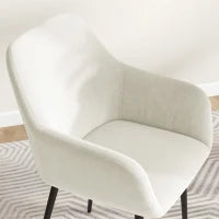 Set 2 Sedie da Pranzo Nordiche Imbottite con Braccioli Ricurvi in Tessuto Effetto Velluto, 54x57x80 cm, Crema