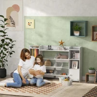 Scaffale Portagiochi per Bambini con 8 Contenitori Rimovibili e Armadietti, 140x30x90 cm, Bianco