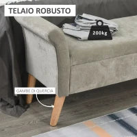 Panca Fondoletto con Vano Contenitore in Stile Vintage, Pouf imbottito, Panca per Ingresso e Camera con Braccioli, Grigio