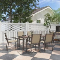 Set da Giardino 7 Pezzi in Plastica con 6 Sedie Impilabili e Tavolo Rettangolare, Kaki e Marrone