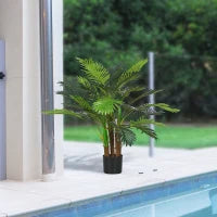 Palma Artificiale H.1 m, Albero Artificiale con Tronco, Rami, Muschio, Foglie, Vaso Incluso