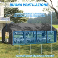 Tendone da Giardino per Feste con Porte a Cerniera e Pannelli Removibili 8x4m, Grigio Scuro