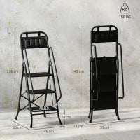 Scala Pieghevole a 3 Gradini con Borsa Porta Attrezzi, Gradini Larghi Antiscivolo, Nero
