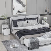 Set 2 Comodini Moderni dal Design Irregolare con Ripiano Aperto in Truciolato, 35x29.5x60 cm, Grigio e Bianco