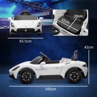 Macchina per Bambini Maserati MC20, Guida Manuale, Telecomando e Fari LED, Età 3-6 Anni, Bianco
