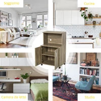 Mobile Cucina Multiuso con 4 Ruote, Armadietto e Ripiano per Microonde, 60.4x40.3x97cm - Grigio