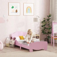 Lettino per Bambini con Testiera e Pediera a Orso e 2 Sponde Laterali, in Legno, 143.5x80x55 cm, Rosa
