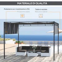 Gazebo a Pergola 3x3m in Acciaio con Tettuccio Scorrevole e 8 Picchetti Inclusi