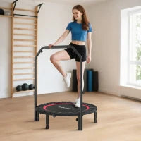 Trampolino Elastico Pieghevole Ø102 cm con Manubrio Regolabile, Telaio in Acciaio, Rosso e Nero