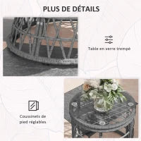 Set da Giardino da 3 Pezzi con 2 Poltrone Girevoli e 1 Tavolino Basso Rotondo, in Poliestere e Rattan PE, Grigio