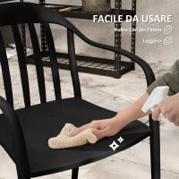 Set 4 Sedie da Giardino Impilabili in PP con Schienale Alto e Braccioli, 57x54x78 cm, Nero