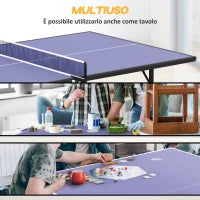 Tavolo da Ping Pong Pieghevole per Interni in MDF e Acciaio, 152.5 x 274 x 76 cm, Blu e Viola