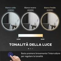 kleankin Specchio Bagno con Luci LED Regolabili, Interruttori Touch e Design Antiappannamento, Ø70 cm