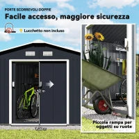Casetta da Giardino 12.4m² con Fondazione, 4 Prese d'Aria e 2 Porte Scorrevoli, Capanno Porta Attrezzi in Lamiera d'Acciaio, 340x386x200 cm, Giallo