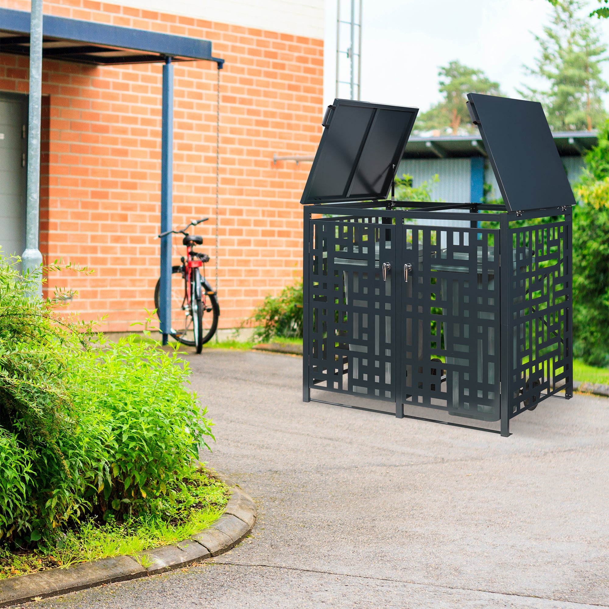 Box Copribidoni Bernalda in Acciaio Deposito per 2 Bidoni da 240L 116x132x80 cm Antracite casa.pro