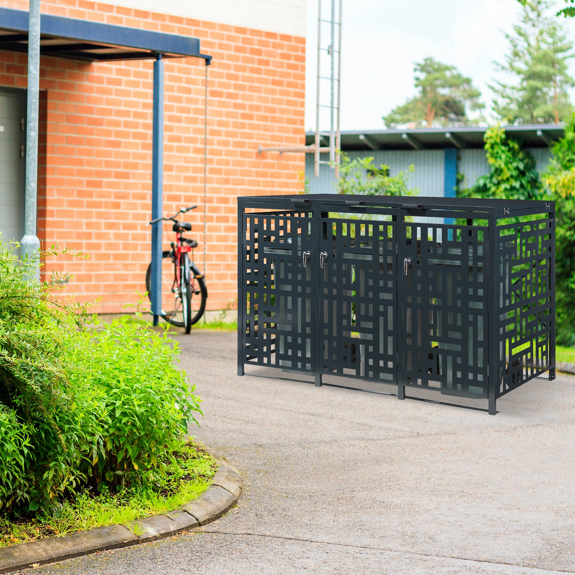 Box Copribidoni Bernalda in Acciaio Deposito per 3 Bidoni da 240L 116x196x80 cm Antracite casa.pro