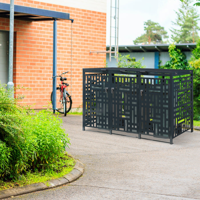 Box Copribidoni Bernalda in Acciaio Deposito per 3 Bidoni da 240L 116x196x80 cm Antracite casa.pro