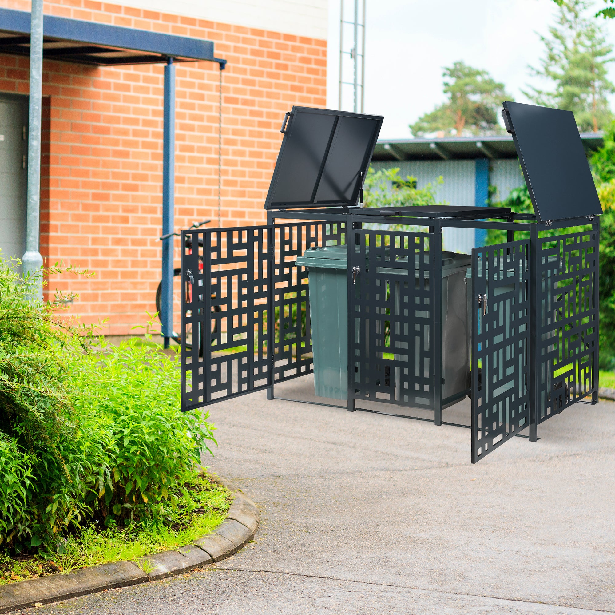 Box Copribidoni Bernalda in Acciaio Deposito per 3 Bidoni da 240L 116x196x80 cm Antracite casa.pro