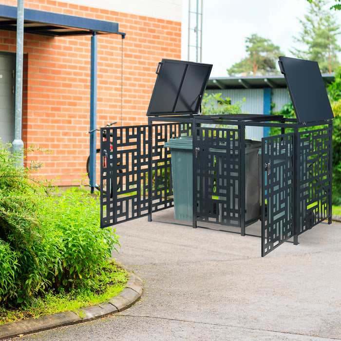 Box Copribidoni Bernalda in Acciaio Deposito per 3 Bidoni da 240L 116x196x80 cm Antracite casa.pro
