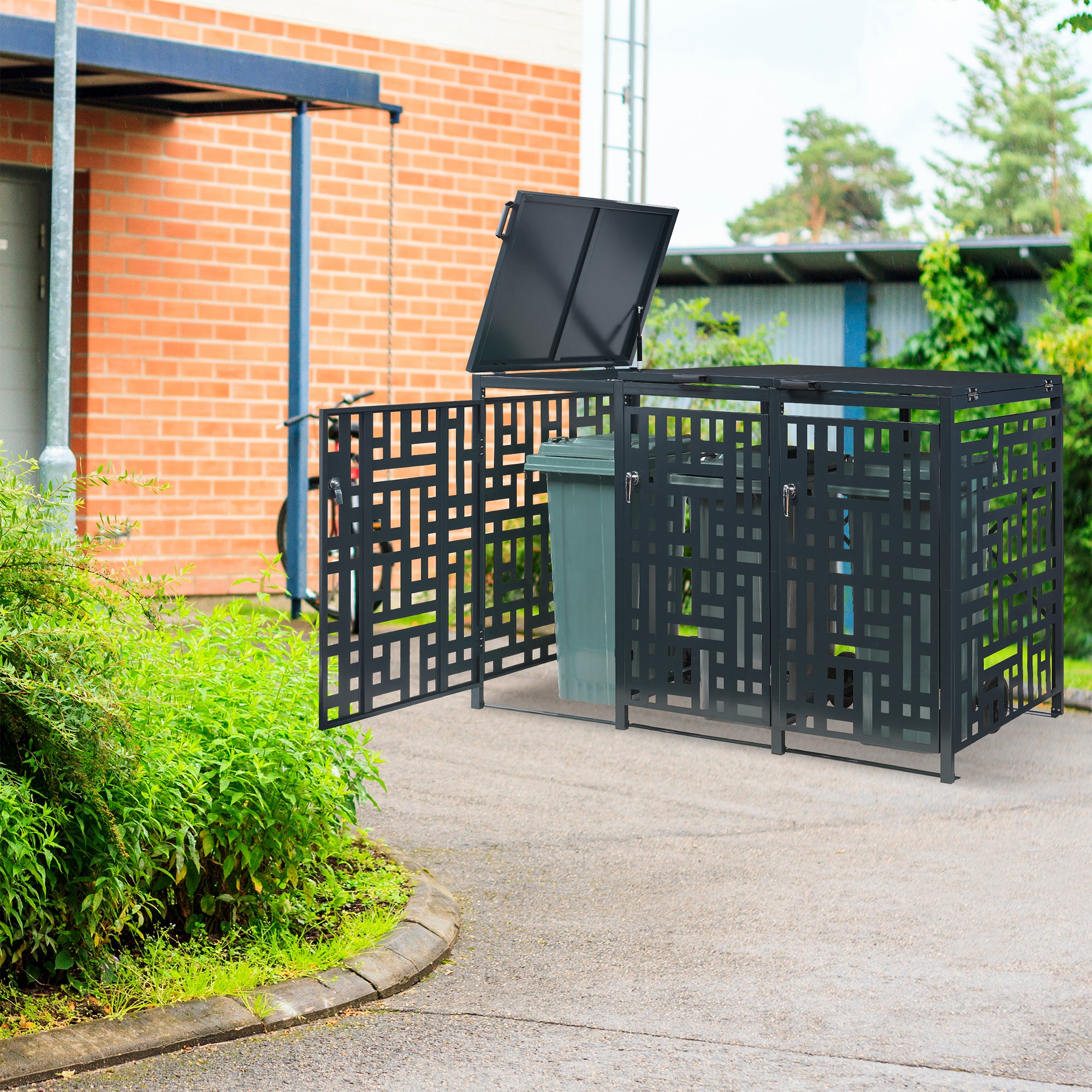 Box Copribidoni Bernalda in Acciaio Deposito per 3 Bidoni da 240L 116x196x80 cm Antracite casa.pro
