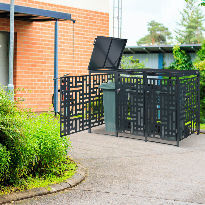 Box Copribidoni Bernalda in Acciaio Deposito per 3 Bidoni da 240L 116x196x80 cm Antracite casa.pro
