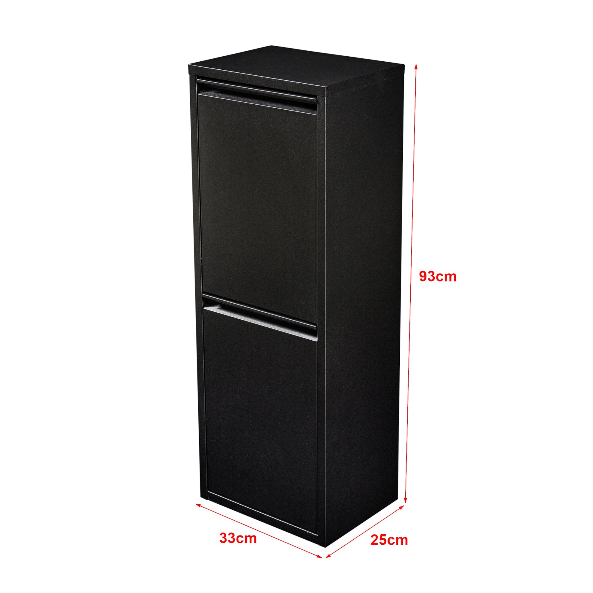 Pattumiera da parete per raccolta differenziata con 2 contenitori estraibili 93 x 33 x 25 cm nero 03_0008199