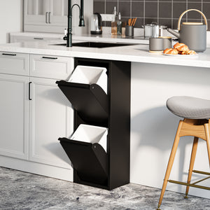 Pattumiera Sollentuna per Raccolta Differenziata con 2 Scomparti Ribaltabili Cestini a 14L - Nero [en.casa]