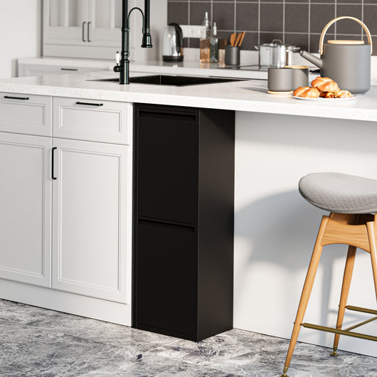 Pattumiera Sollentuna per Raccolta Differenziata con 2 Scomparti Ribaltabili Cestini a 14L - Nero [en.casa]