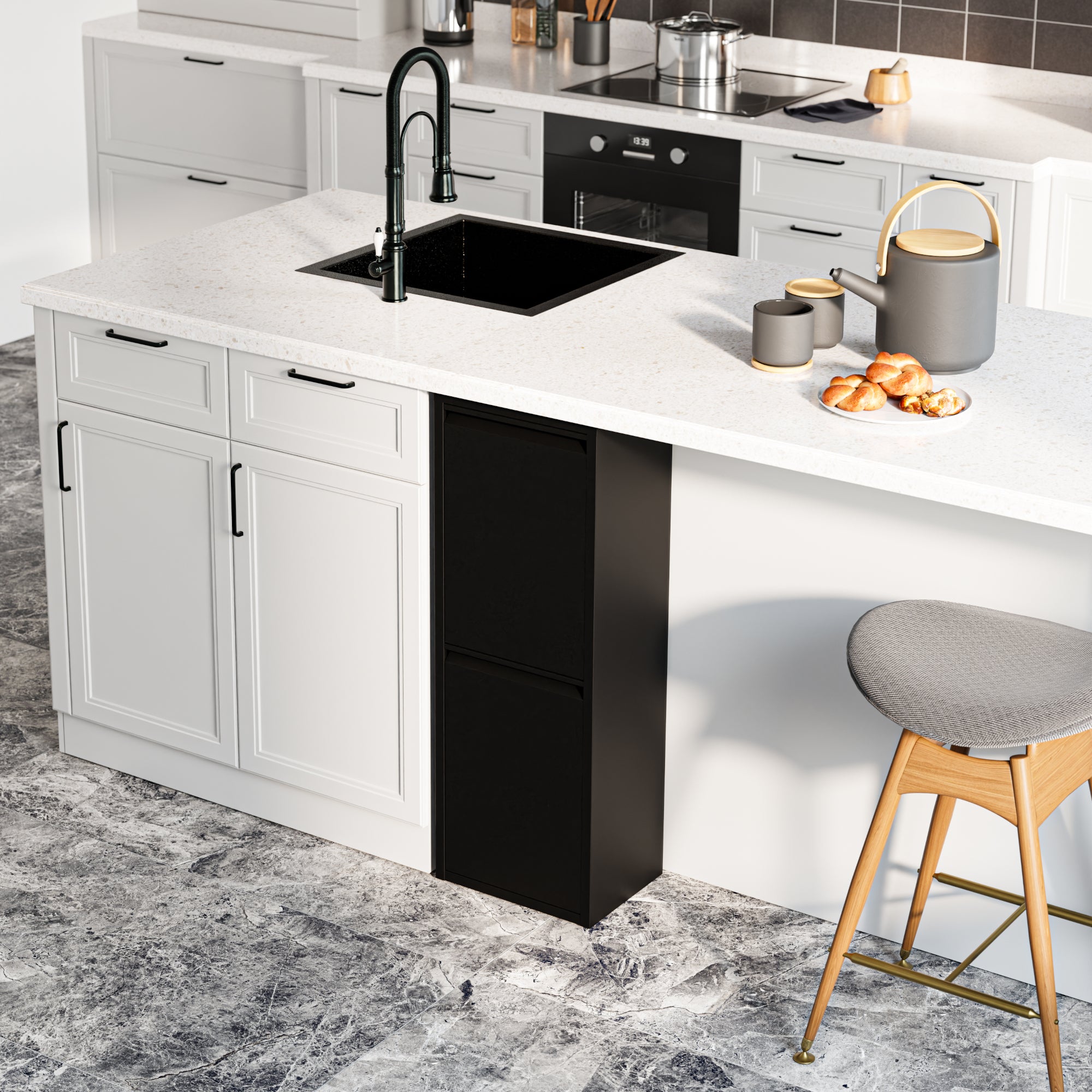 Pattumiera Sollentuna per Raccolta Differenziata con 2 Scomparti Ribaltabili Cestini a 14L - Nero [en.casa]